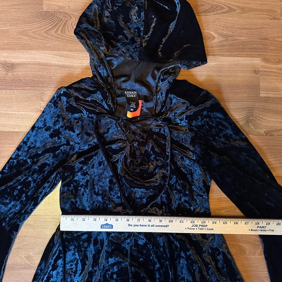 Hot Topic Black Velvet Midi Dress with bell sleeves Cosmic Aura lace - Picture 3 of 11